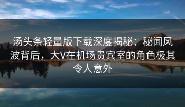 汤头条轻量版下载深度揭秘：秘闻风波背后，大V在机场贵宾室的角色极其令人意外