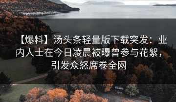 【爆料】汤头条轻量版下载突发：业内人士在今日凌晨被曝曾参与花絮，引发众怒席卷全网