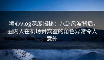糖心vlog深度揭秘：八卦风波背后，圈内人在机场贵宾室的角色异常令人意外