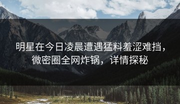 明星在今日凌晨遭遇猛料羞涩难挡，微密圈全网炸锅，详情探秘
