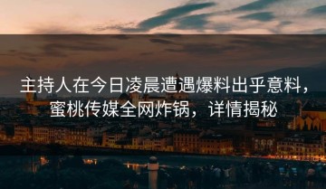 主持人在今日凌晨遭遇爆料出乎意料，蜜桃传媒全网炸锅，详情揭秘
