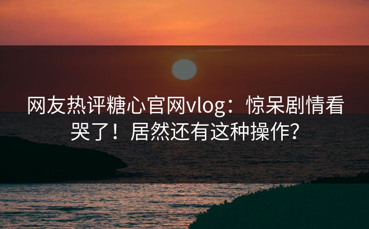 网友热评糖心官网vlog：惊呆剧情看哭了！居然还有这种操作？