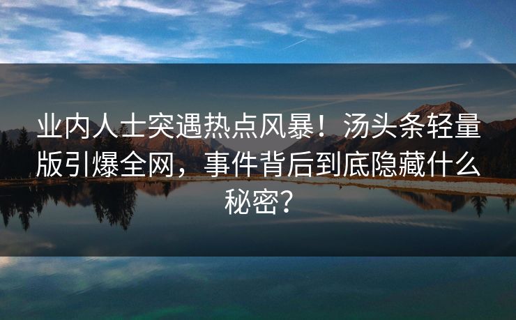 业内人士突遇热点风暴！汤头条轻量版引爆全网，事件背后到底隐藏什么秘密？